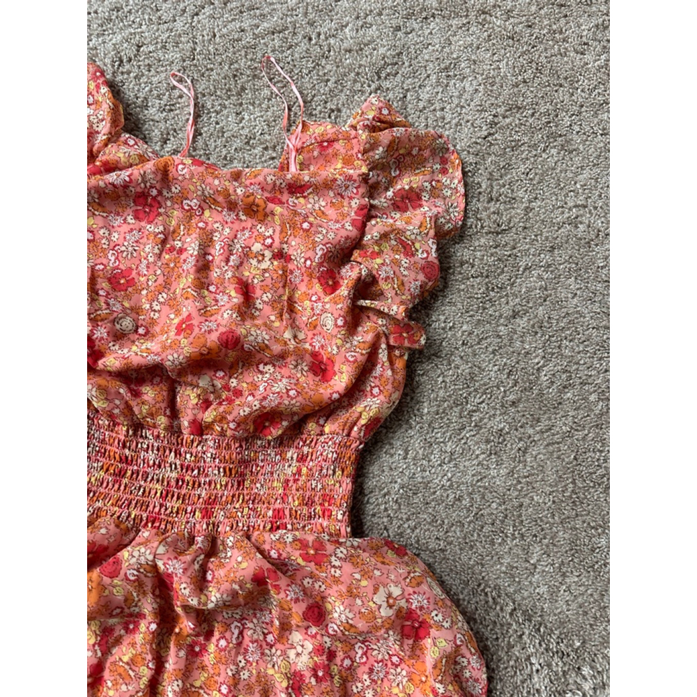 Women's Jessica Simpson M Coral Orange Floral Smocked Midi Dress - Picture 7 of 7
